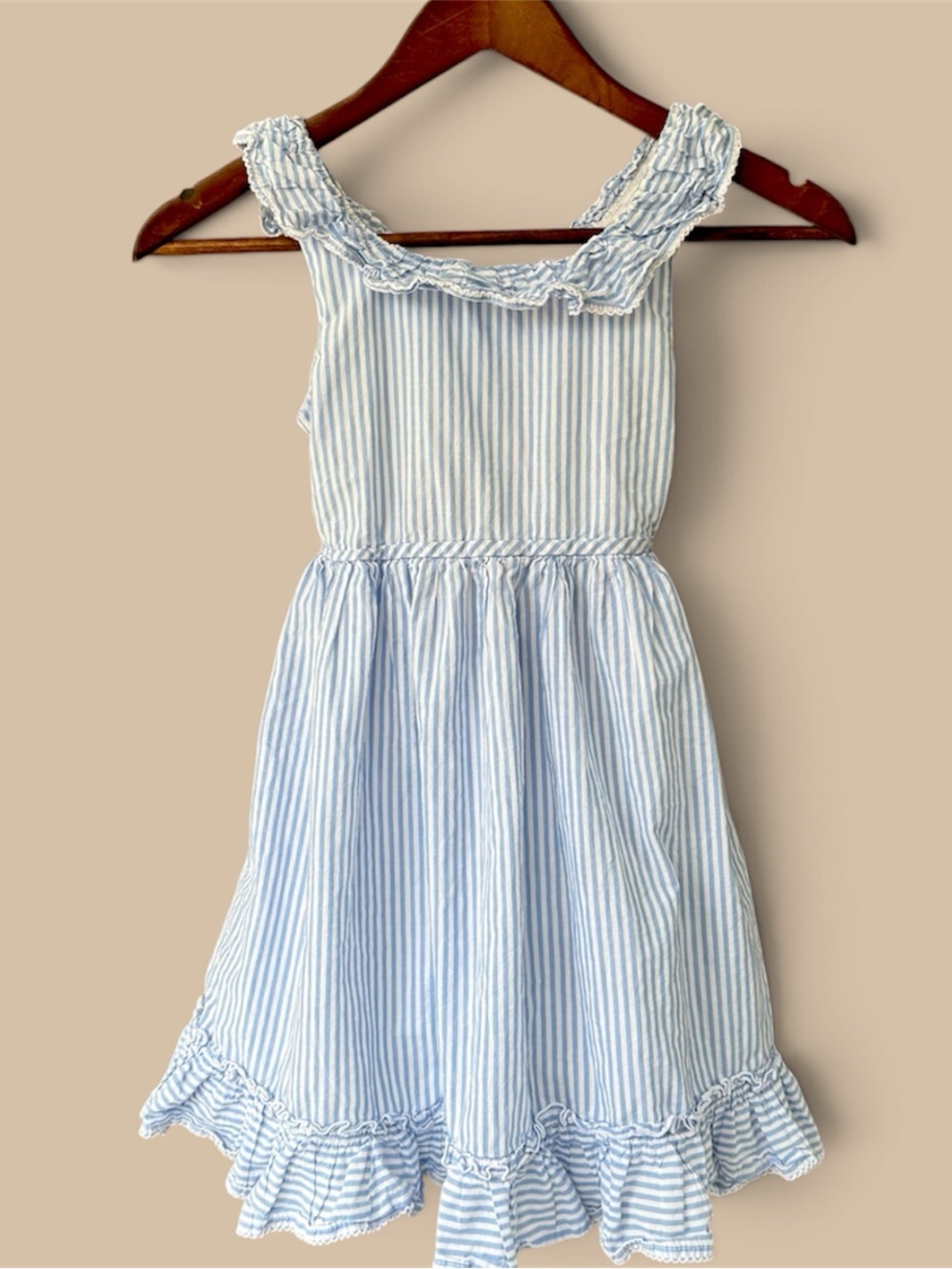 Sigrid Olsen Kids Girls Blue White Striped Ruffle Tank Sun Dress Summer Size 8